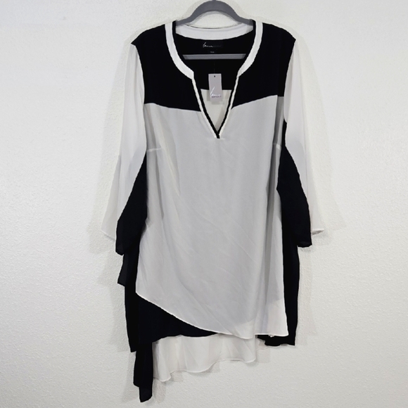 *NWT* LANE BRYANT Black/White Layered Flowy Classic Tunic Top, size 26/28 - Picture 1 of 7